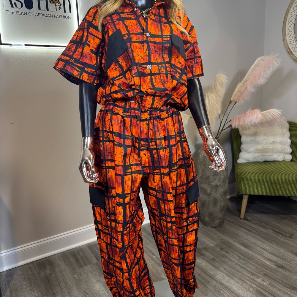 Suzanne 2 Piece Ankara Set Bold Crop Top and High Waist Pants